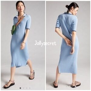 Anthropologie polo knit blue midi dress